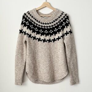 Madewell Women's Chunky Fair Isle Sweater Size S Biege Black Round Hem Classic